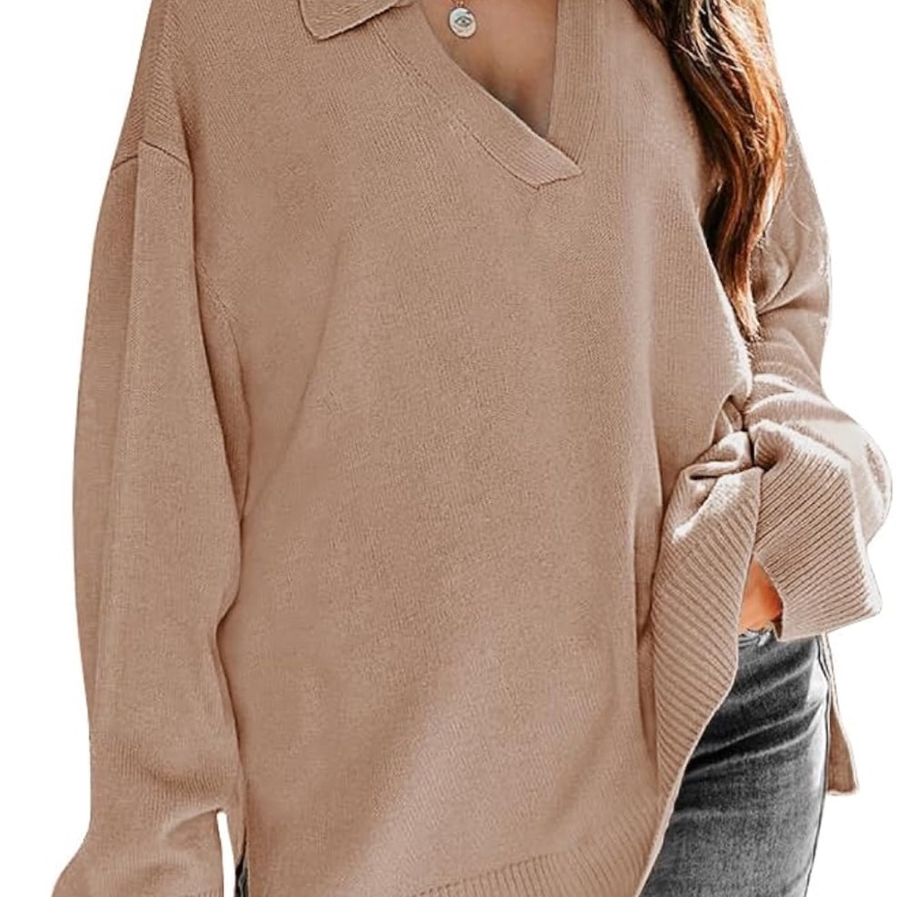 NWOT Collared V Neck Tunic/Pullover in Tan